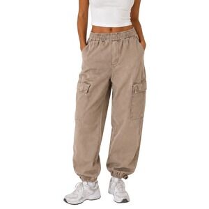 James Perse Pants Womens Size 0 XS Tan Cargo Jogger Cotton Utility Striped